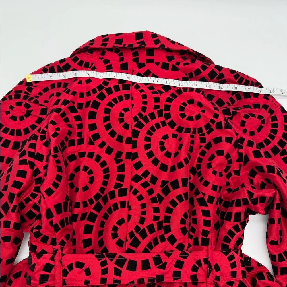 UBU Red Black Velvet Flocked Belted Statement Jacket Large - Picture 11 of 12